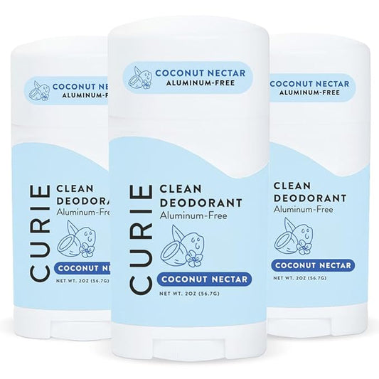 Curie Natural Deodorant for Women - Coconut Nectar - Aluminum Free, Clean, Sustainable, Vegan, Paraben Free (3pk)