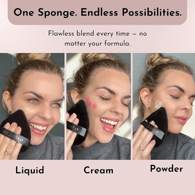 BLEND & SNAP Large Velour Triangle Makeup Puff for Smooth & Flawless Coverage – Blotting Sponge for Foundation & Concealer / Powder Press Pad – Precision Tip for Easy Application – Makeup Artist
