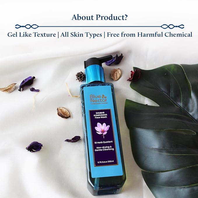 Blue Nectar Kumkumadi Brightening Face Wash with Saffron for Women & Men | Sulphate free Anti Pimple Face Cleanser (10 Herbs, 3.38 Fl Oz)