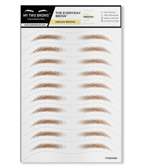 10 Pairs Medium Brown Temporary Eyebrow Tattoos, Waterproof and Smudge-Proof Medium Everyday Style Realistic Eyebrow Stickers for Men & Women, Easy to Apply, Won't Work on Existing Brows
