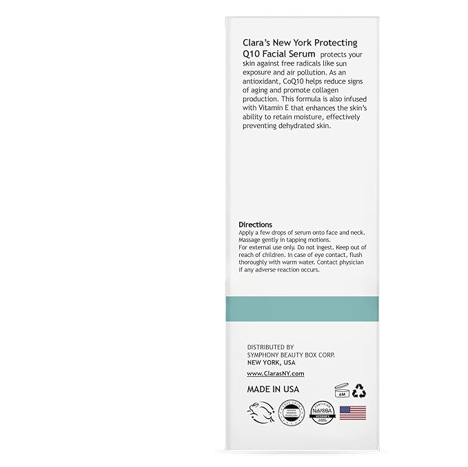 CLARA'S NEW YORK Glycolic Acid Facial Serum with Vitamin E for Exfoliating Smoothing Glowing Face Skin - Made in USA 30ml (1Fl/Oz) (Q10)
