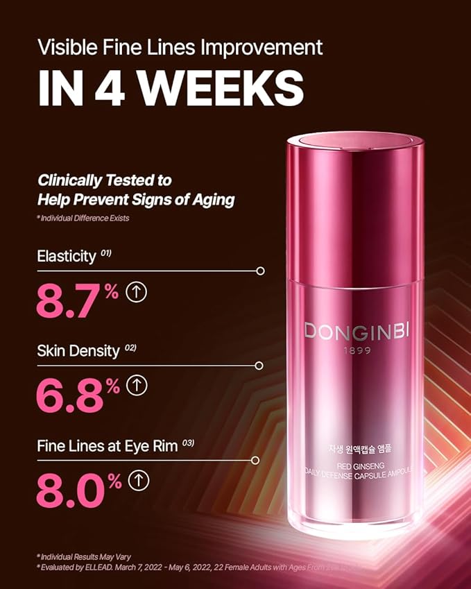 Donginbi Red Ginseng Daily Defense Capsule Ampoule - Glowing Serum, Firming & Skin Barrier Repair Face Mositruzier, Korean Red Ginseng, Skin Care Gifts for Women,1.01 floz / 30 ml