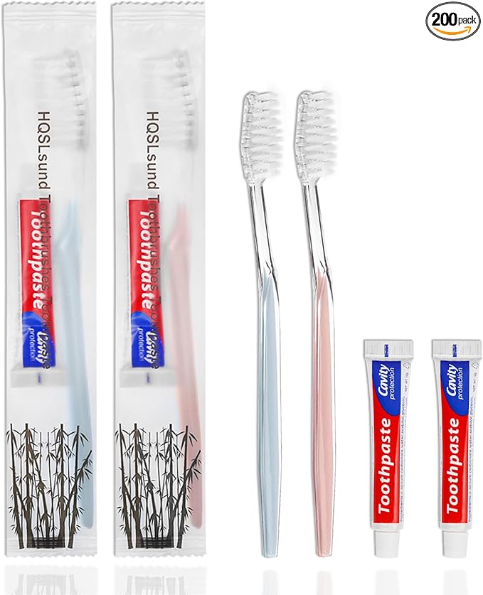 200 pcs Disposable Toothbrushes with Toothpaste Individually Wrapped, 2 Color Toothbrushes, 10g Travel Toothpaste, Bulk Toothbrushes Toothpaste for Homeless,Airbnb,Hotel