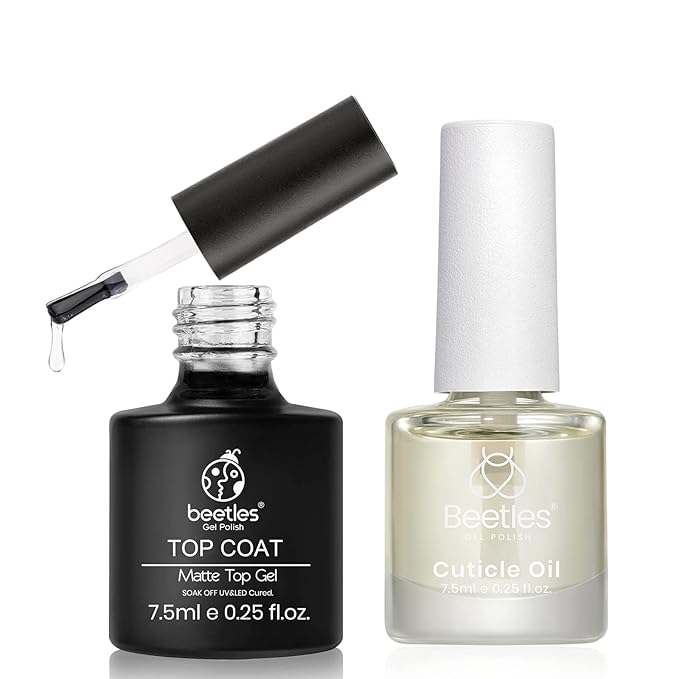 Beetles Gel No Wipe Matte Top Coat,and 7.5ml Cuticle Oil, Gel Nail Cuticle Oil Care for Dry