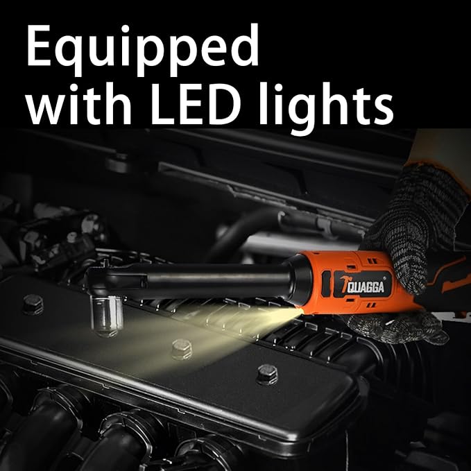 3/8" Cordless Electric Ratchet Wrench Set, 18V Power Ratchet Tool Kit With 2 Packs 2000mAh Battery And Charger, 45 FT-LBS Battery Powered Extended Wrench with LED Lights (18 V Extended Orange)