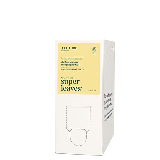 ATTITUDE Clarifying Hair Shampoo, Plant- and Mineral-Based, EWG Verified Vegan and Cruelty-free, Lemon Leaves and White Tea, Bulk Refill, 67.6 Fl Oz