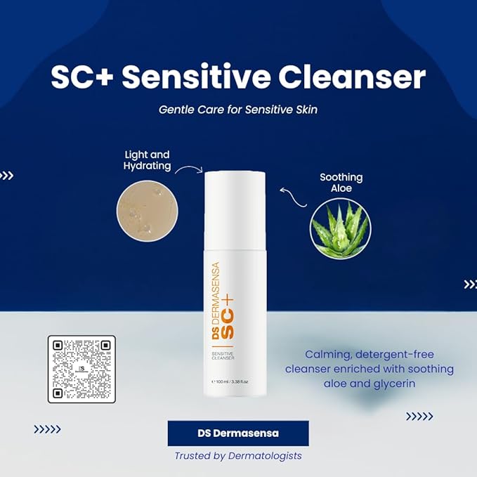 DS Dermasensa SC+ Sensitive Cleanser – Gentle Face Wash with Aloe & Glycerin, Hydrating & Non-Irritating Formula, 100ml / 3.38 fl.oz