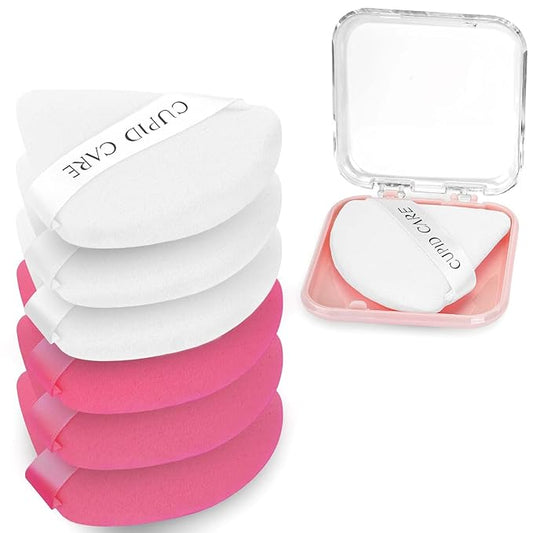 6 Pcs Powder Puff With 2 Travel Cases, Setting Puffs for Face and Foundation, Velour Makeup for Loose Body Powder, Skin-Friendly Beauty Tools - White/Red
