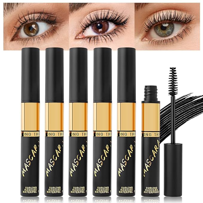 5 PCS Black Voluminous Original Volume Building Mascara Makeup, Lengthening, Defining, Curling, Multiplying, Buildable Formula,Cruelty Free,Waterproof Bulk Mascara Pack