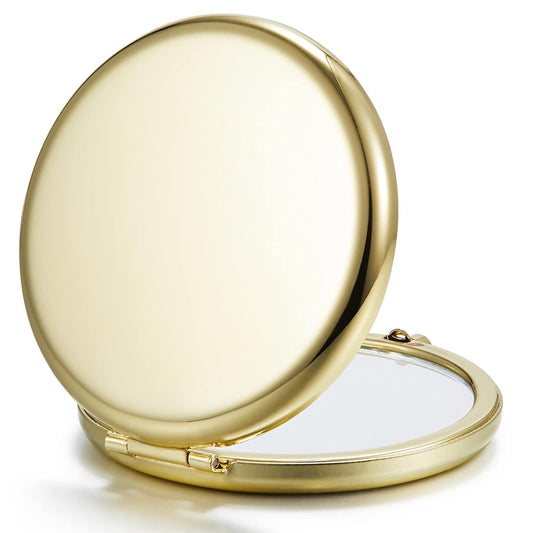 Compact Mirror Bulk, Pack of 24 Double-Sided 1X/2X Magnifying Metal Makeup Mirrors((Round,Gold)