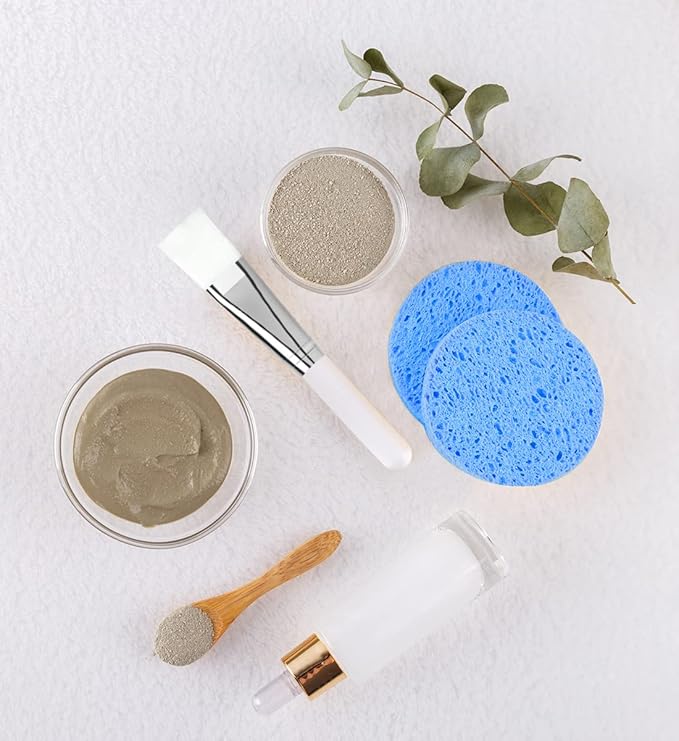 50-Count Compressed Facial Sponges for Daily Cleansing and Gentle Exfoliating, 100% Natural Cellulose Spa Sponge Perfect for Removing Dead Skin, Dirt and Makeup - Blue