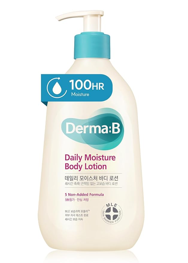 Derma B | Daily Moisture Body Lotion | Body Cream for Dry Skin | Long-Lasting Body Moisturizer for Sensitive Skin | Woody & Powdery Scented | Skincare with Panthenol, Shea Butter | 13.5 fl oz (400ml)