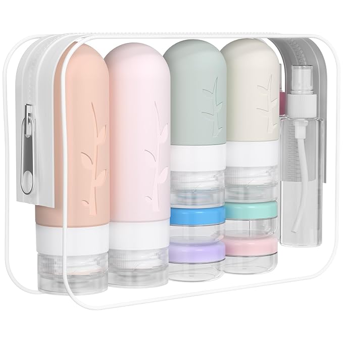 16 Pack Travel Bottles Set - TSA Approved Leak Proof Silicone Squeezable Containers for Toiletries, Conditioner, Shampoo, Lotion & Body Wash Accessories (16 pcs/P1 Pack)