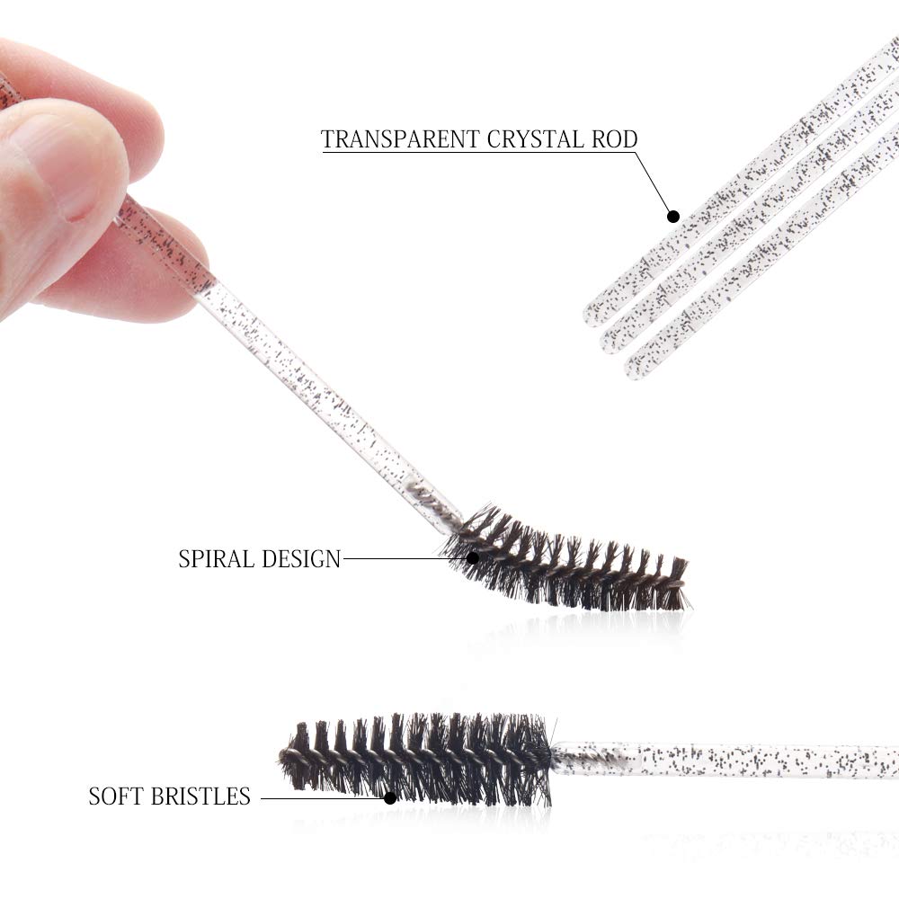 300PCS Disposable Mascara Wands Spoolie Brush Crystal Eyebrow Brushes Eyelash Extension Applicator Makeup Kits.myaokue-up (Black-Black300pcs)