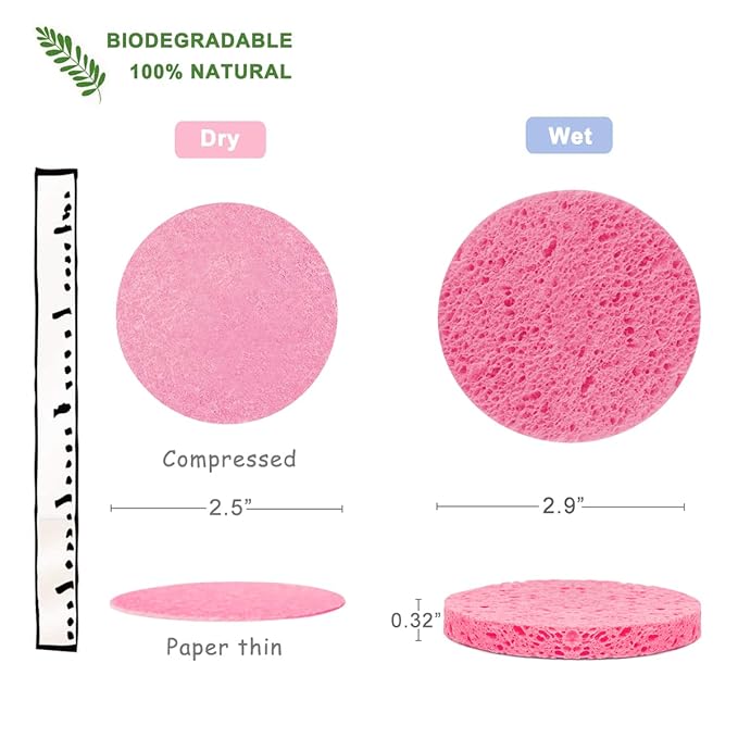 50-Count Compressed Facial Sponges for Daily Cleansing and Gentle Exfoliating, 100% Natural Cellulose Spa Sponge Perfect for Removing Dead Skin, Dirt and Makeup