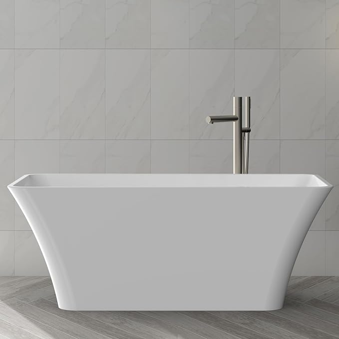 67 Inch Acrylic BathTubs for Bathroom – Contemporary Deep Soaking Oval Tub with Chrome Drain, White Freestanding Style Stand Alone Tubs for Full Body Relaxation and Daily Comfort