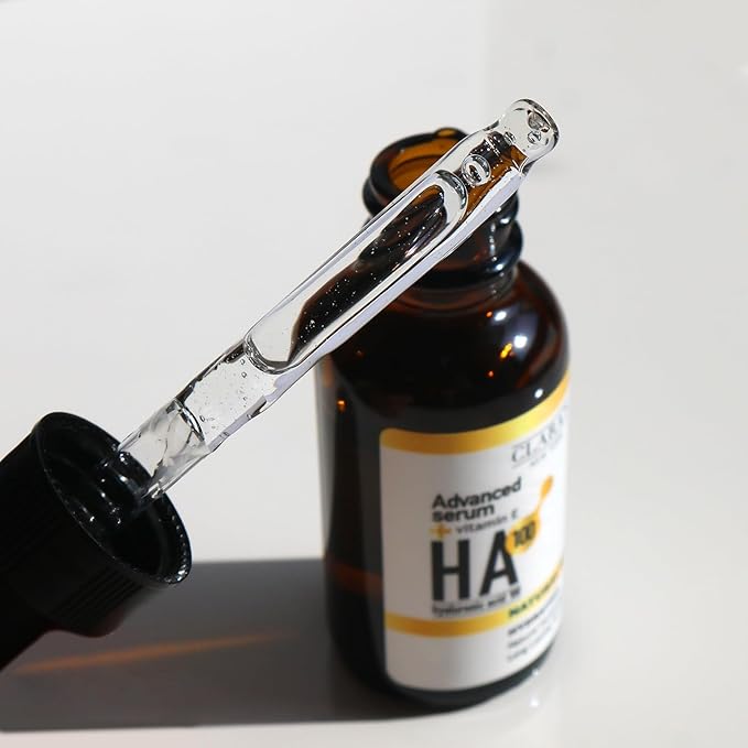 CLARA'S NEW YORK Glycolic Acid Facial Serum with Vitamin E for Exfoliating Smoothing Glowing Face Skin - Made in USA 30ml (1Fl/Oz) (Hyaluronic Acid 100)