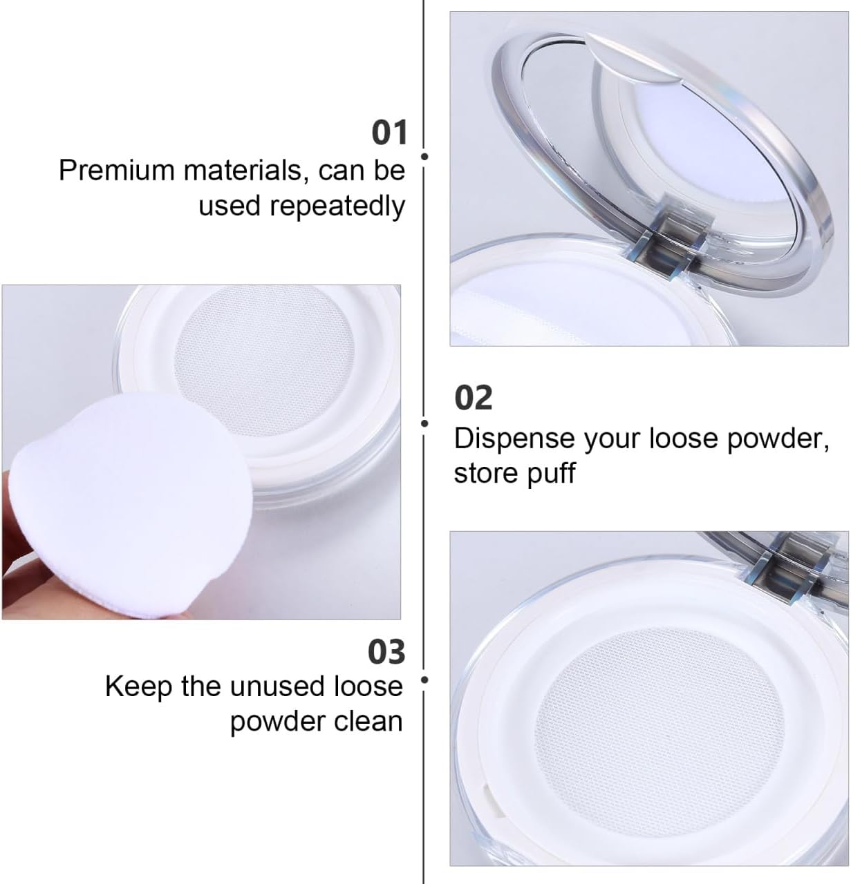 Beaupretty Powder Compact Container Plastic Empty Makeup Loose Powder Case with Puff and Elasticated Net Sifter Vintage Mirror, 2PCS