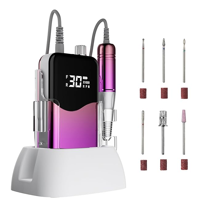CIVPOWER Nail Drill Professional: 35000RPM Electric Nail File - Portable Rechargeable LED Display Nail Tool Kit- Manicure Pedicure Salon Home DIY Purple