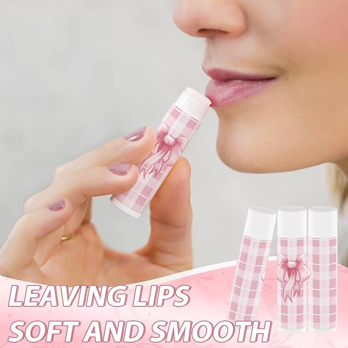 50 Pack Pink Bow Baby Shower Favors Bulk Lip Balm Girls Favors Gifts for Bachelorette Girls Pink Bow Moisturizing Lip Care Pretty lipstick Mother's Day Birthday Party Supplies Decorations(pink bow)