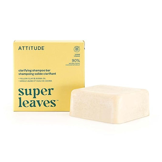 ATTITUDE Clarifying Shampoo Bar, Natural Origin, for Greasy and Oily Hair, Jojoba Oil & Yellow Clay, EWG Verified & Clean ingredients, Vegan, Earl Grey & Fresh Cucumber, 4 Oz