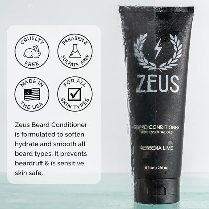 ZEUS Beard Conditioner Wash, Cleansing & Moisturizing Beard Wash with Green Tea & Natural Ingredients to Soften Beard – 8 oz. (Made in USA) Sandalwood