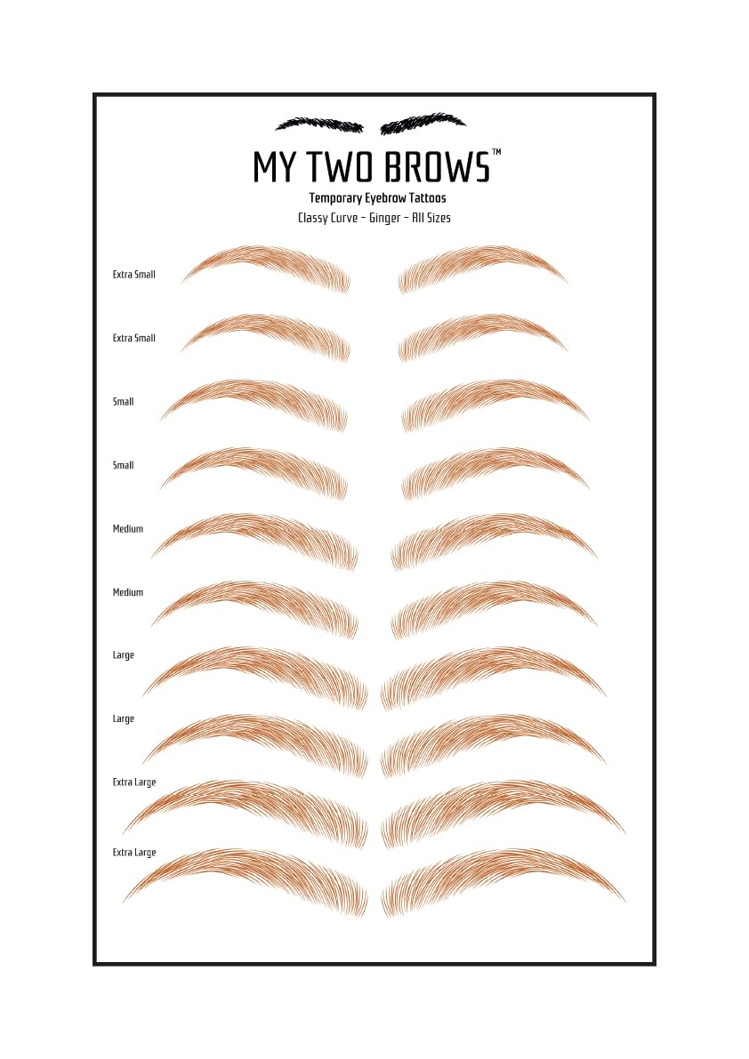(10 pairs) Ginger Temporary Eyebrow Tattoo - Medium Size - Waterproof & Smudgeproof - Classy Curve Style Eyebrow Stickers - Sheet Lasts up to 30 Days - Won't Work on Existing Brows