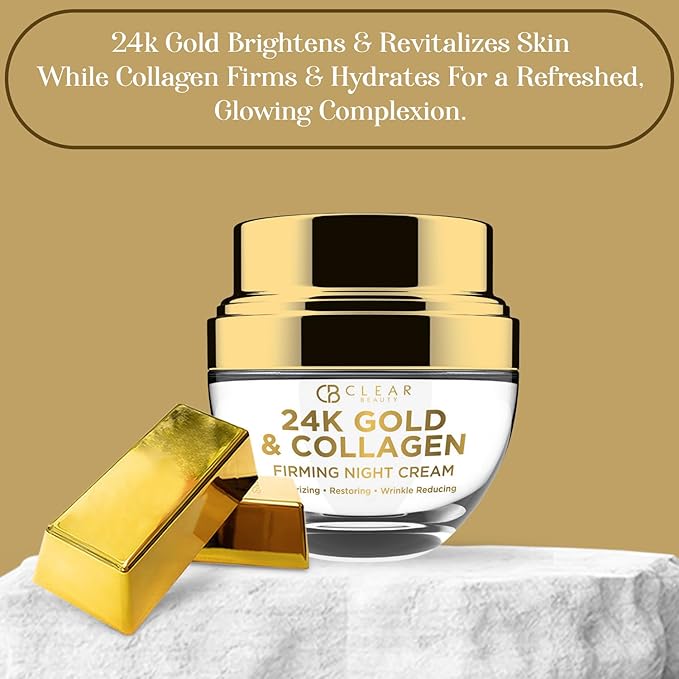 24K Gold & Collagen Night Face Moisturizer - Dermatologist Tested, Reduces Age Spots, Fine Lines & Wrinkles, Lifting & Firming Night Cream, Cruelty-Free Korean Skin Care - All Skin Types