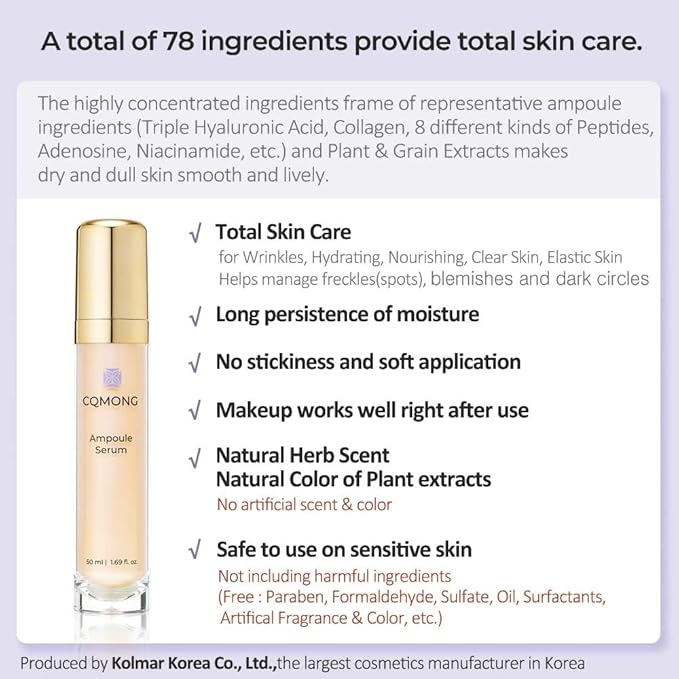 Ampoule Serum for hydrating, nourishing, wrinkles, freckles, blemishes, dark circles | Hyaluronic Acid, Vitamin C, Collagen, Peptide, 7 Amino Acids, Adenosine | Korean Facial Skincare