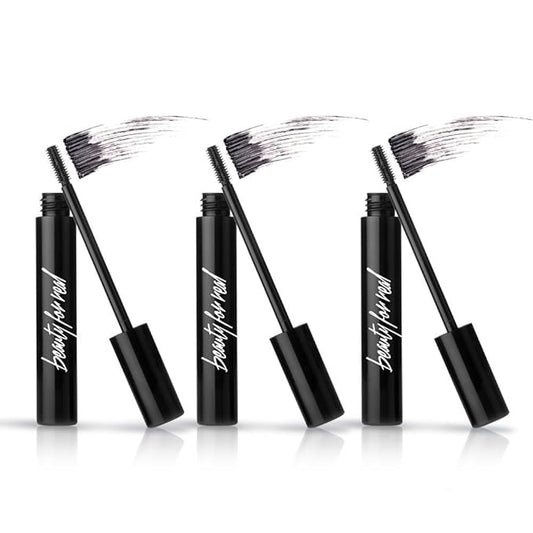 Beauty for Real Hi-Def Mascara, Just Black - Set of 3 - Defining & Volumizing Lash Definer - Humidity & Smudge Proof - Micro Brush Ensures Versatile Application - 2.3 oz