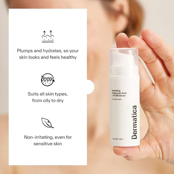 Dermatica Hyaluronic Acid Hydrating Face Serum with Vitamin B5 | Anti-Ageing and Anti-Wrinkle Skincare I Fast Absorbing Hydrating Serum for Dehydrated Skin | Fragrance Free Skin Care (30ml)