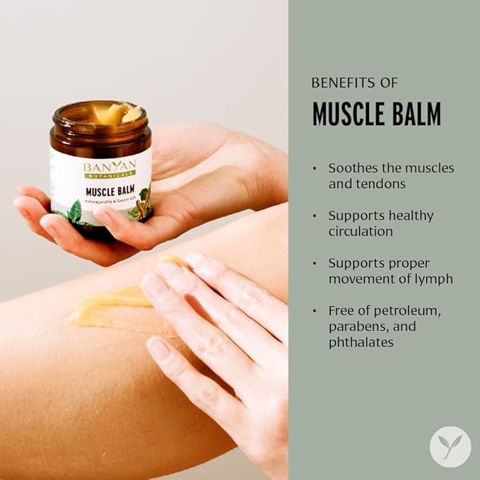 Banyan Botanicals Muscle Balm – Organic Muscle Massage Balm with Ashwagandha Root & Epsom Salt – Supports Healthy Circulation & Soothes Tired Muscles – 4oz – Non GMO Sustainably Sourced Petroleum Free
