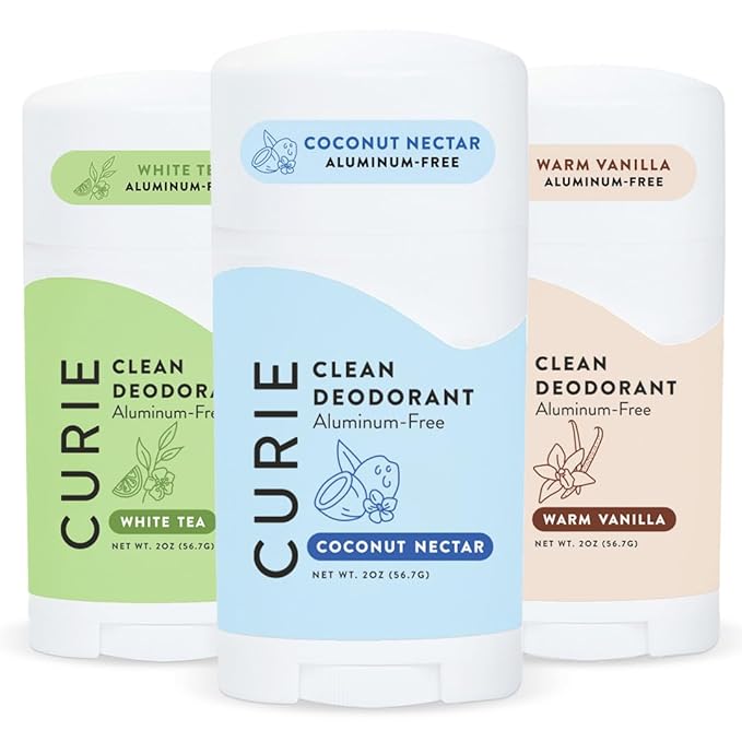Curie Natural Deodorant for Women Fresh Faves Stick Trio - Coconut Nectar, White Tea and Warm Vanilla - Aluminum Free, Clean, Sustainable, Vegan, Paraben Free (3pk)