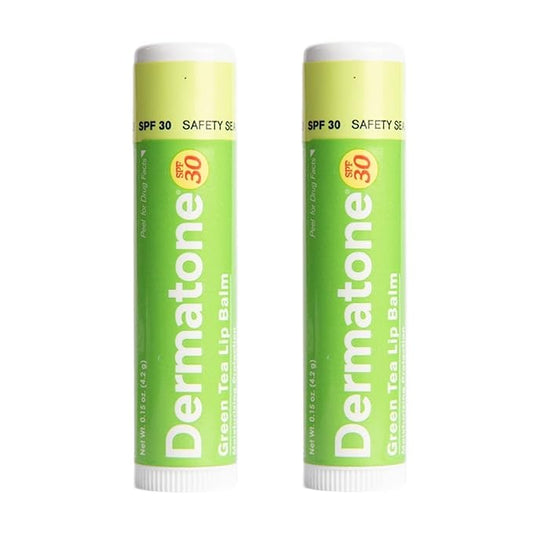 Dermatone Green Tea Lip Balm | SPF30 Lip Protection | Moisturizing with Aloe and Vitamin E | Medicated to Soothe & Replenish Chapped and Cracked Lips (Green Tea Lip Balm, 0.15oz Pack of 2)