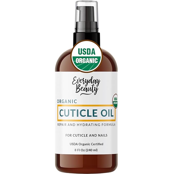 Organic Cuticle & Nail Oil - Repair, Revitalize & Hydrate Cuticles and Nails - Organic Spa Treatment - For Stronger Healthier Nails and Cuticles - 8 Fl Oz With Pump Top