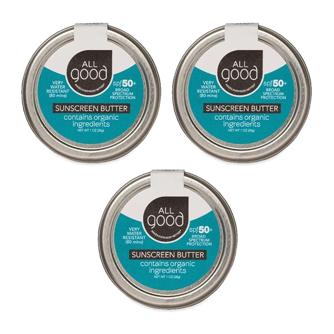 All Good Zinc Butter Sunscreen - Travel Size, Zinc Oxide Face, Nose, Ears Sunscreen, UVA/UVB Broad Spectrum SPF 50+ Water Resistant, Coral Reef Friendly (1 oz)(3-pack)