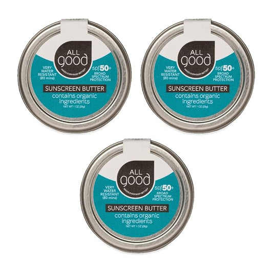 All Good Zinc Butter Sunscreen - Travel Size, Zinc Oxide Face, Nose, Ears Sunscreen, UVA/UVB Broad Spectrum SPF 50+ Water Resistant, Coral Reef Friendly (1 oz)(3-pack)