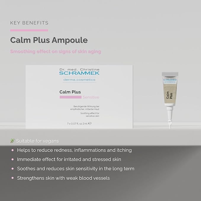 Calm Plus Ampoules (7 x 0.07 fl oz) – Soothing Care for Sensitive and Irritated Skin – Reduces Redness – Strengthens Skin Barrier – Aloe Vera and Panthenol – Dr. Schrammek