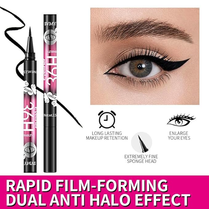 12 Pcs Black Eyeliner Pen, Long-Wearing & Waterproof Eyeliner, Quick-Drying Liquid Eye Liner, Smudge-Resistant Black Eye Liner for All Skin Tones, Highly-Pigmented Eye Makeup