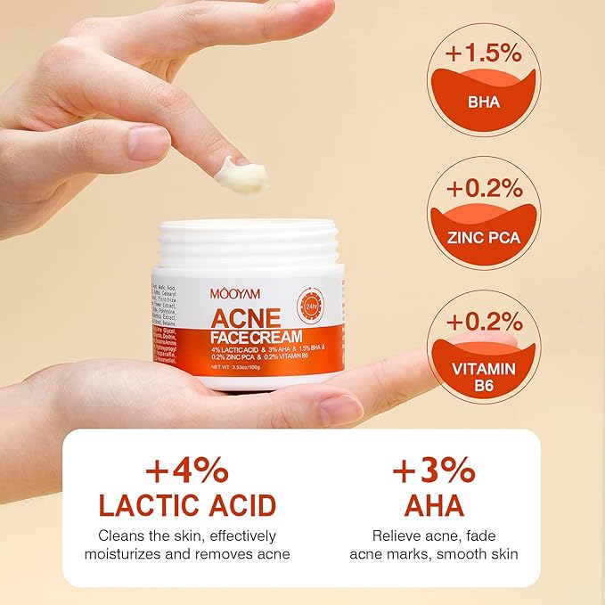 Acne Treatment for Face for Hormonal Cystic Stubborn Acne Cream for Sensitive Skin Teens Adults Women Men Spot Pimple Butt Control Rapid Clearing Breakout Overnight Face Blemish Treatment Moisturizer
