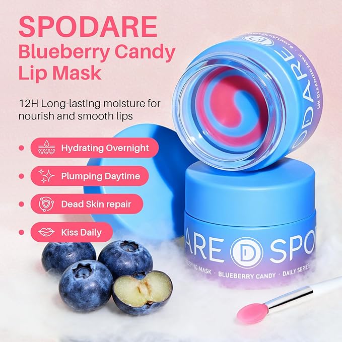 Blueberry Lip Sleeping Mask Overnight -Original Dual-Color Lip Balm for Softer and Smoother Lips, Intensive to Nourish and Hydration Reduce Fine Lines for Dry Cracked Skin - 0.42 Fl Oz