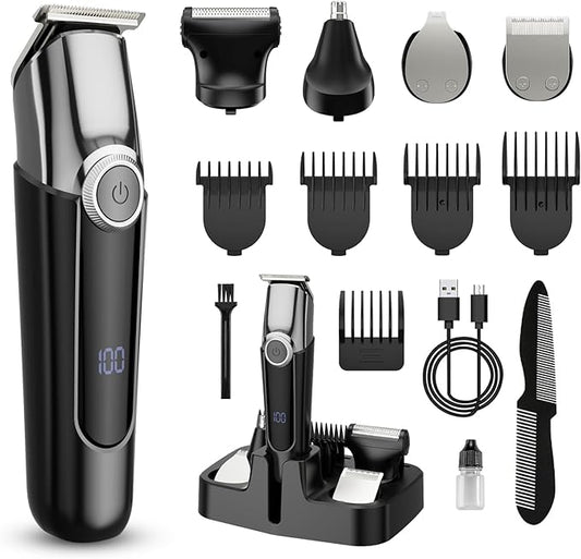 Beard Trimmer for Men, 5 in 1 Electric Razor for Men, Cordless Hair Clippers, Waterproof Grooming Kit for Shaving Face, Mustache, Body, Ear, Nose Hair Trimmer, Black