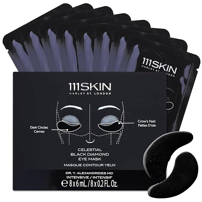 111SKIN Black Diamond Eye Mask, Hydrating Under Eye Patches for Dark Circles with Retinol, Hyaluronic Acid & Niacinamide, Helps Lift & Firm the Appearance of Fine Lines & Undereye Area, 8 Pairs