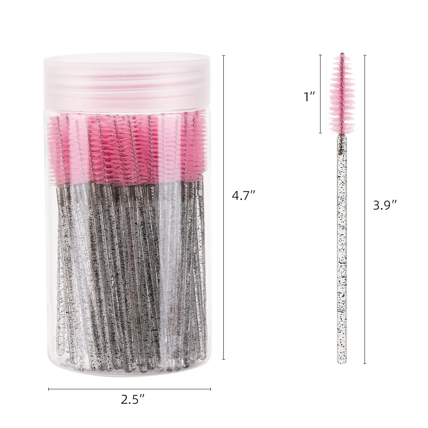 100 Pcs Disposable Eyelash Brush, Mascara Wands Makeup Brushes Applicators Kits for Eyelash Extensions, Eyebrow Brush with Container (Pink, Black)