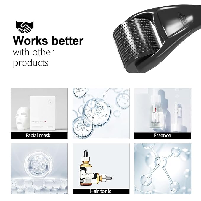 Beard Roller Microneedle Roller 540 Stainless Steel Micro Needling Roller Microneedling Roller for Hair Body Home Use (Black)