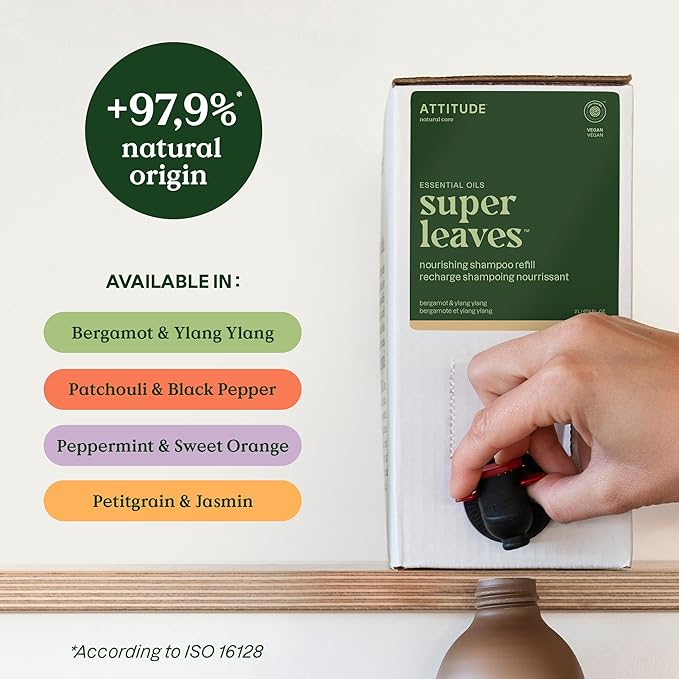 ATTITUDE Colorlast Shampoo Refill, Patchouli and Black Pepper, EWG Verified with Essential Oils, Vegan & Plant-Based, For Color Treated Hair, 67.6 Fl Oz