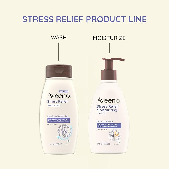 Aveeno Stress Relief Body Wash with Nourishing Oat & Lavender Scent for Sensitive Skin, Gently Cleanses & Helps You Feel Calm & Relaxed in the Shower, Soap-Free, 33 fl. oz