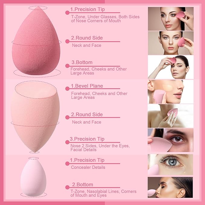 17PCS Makeup Sponge Set with 6PCS Powder Puff, 3PCS Mini Makeup Sponges, 3PCS Foundation Mini Make Up Sponge Puff and 1PCS Make Up Sponges Holder (Pink)