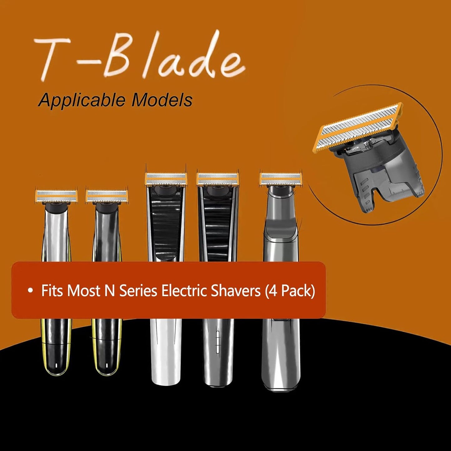 4-Pack Replacement Blades & 3 Guide Combs, Compatible with QP Series Handles (QP210/80, QP2520, QP2630, QP2834, QP6510/31), Dual-Sided Stainless Steel Trimmer Heads for Popular Hybrid Shavers