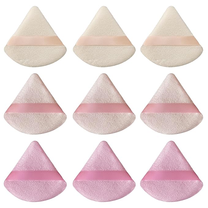 9 Pcs Pink Triangle Powder Puff Makeup Puff:Powder Puff Face Triangle for Loose Powder Cosmetic Foundation Makeup Sponge Beauty Blender